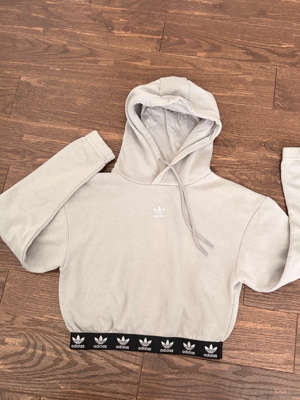 adidas Beige Cropped Hoodie